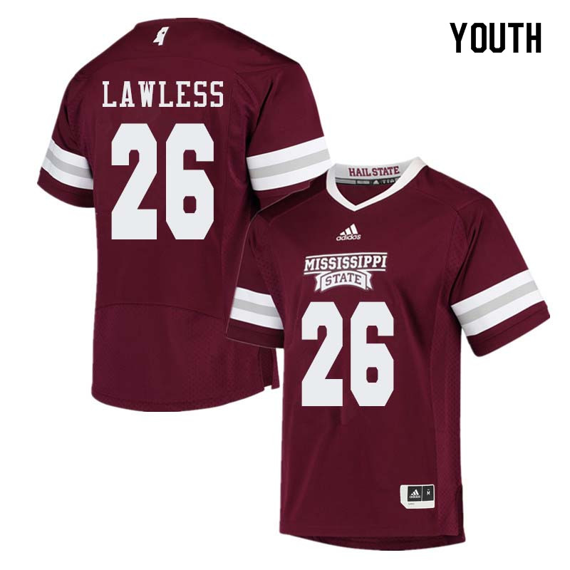 Youth #26 Jordan Lawless Mississippi State Bulldogs College Football Jerseys Sale-Maroon